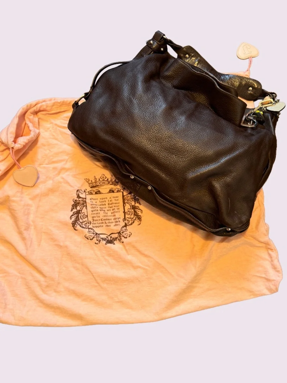 Vintage Y2K Juicy Couture Brown Pebble Leather Large Hobo Bag Silver Charms